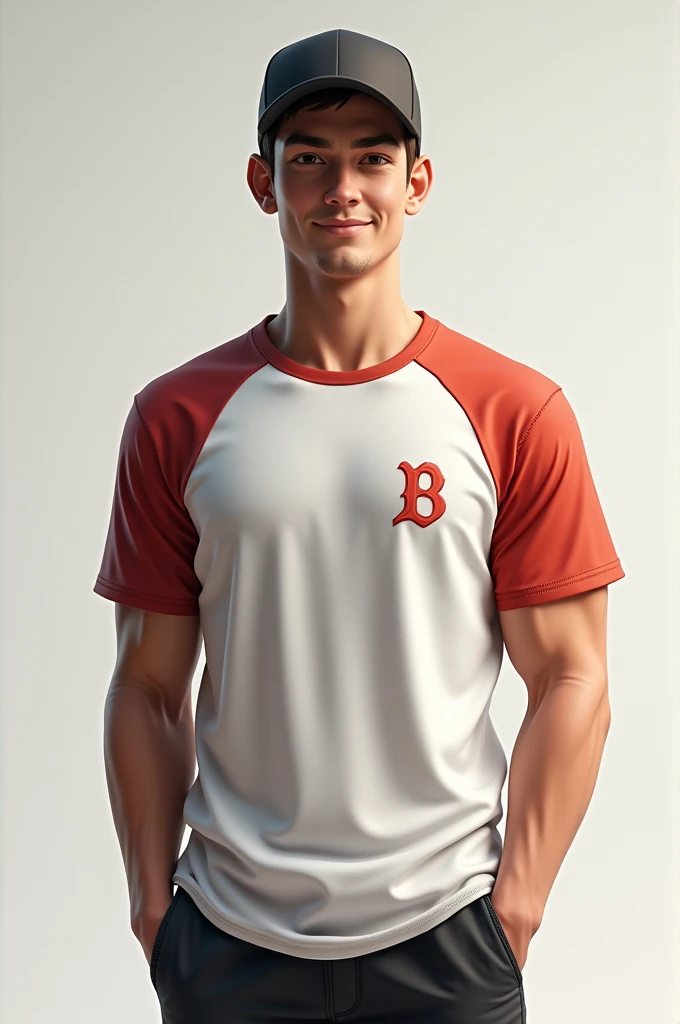 Man with hat baseball shirt 
