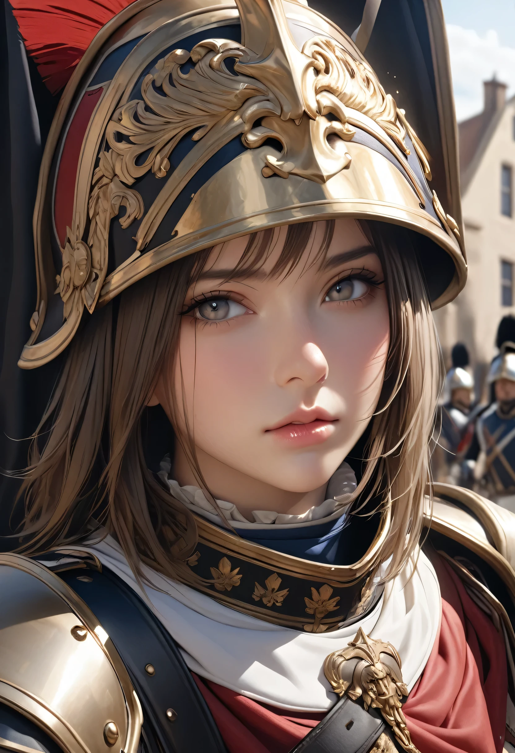 Cuirassiers, best quality, 4k, 8k, highres, (masterpiece:1.2), ultra-detailed, (photo realistic,:1.37), looking at viewer, (face close up:0.7),--no watch,