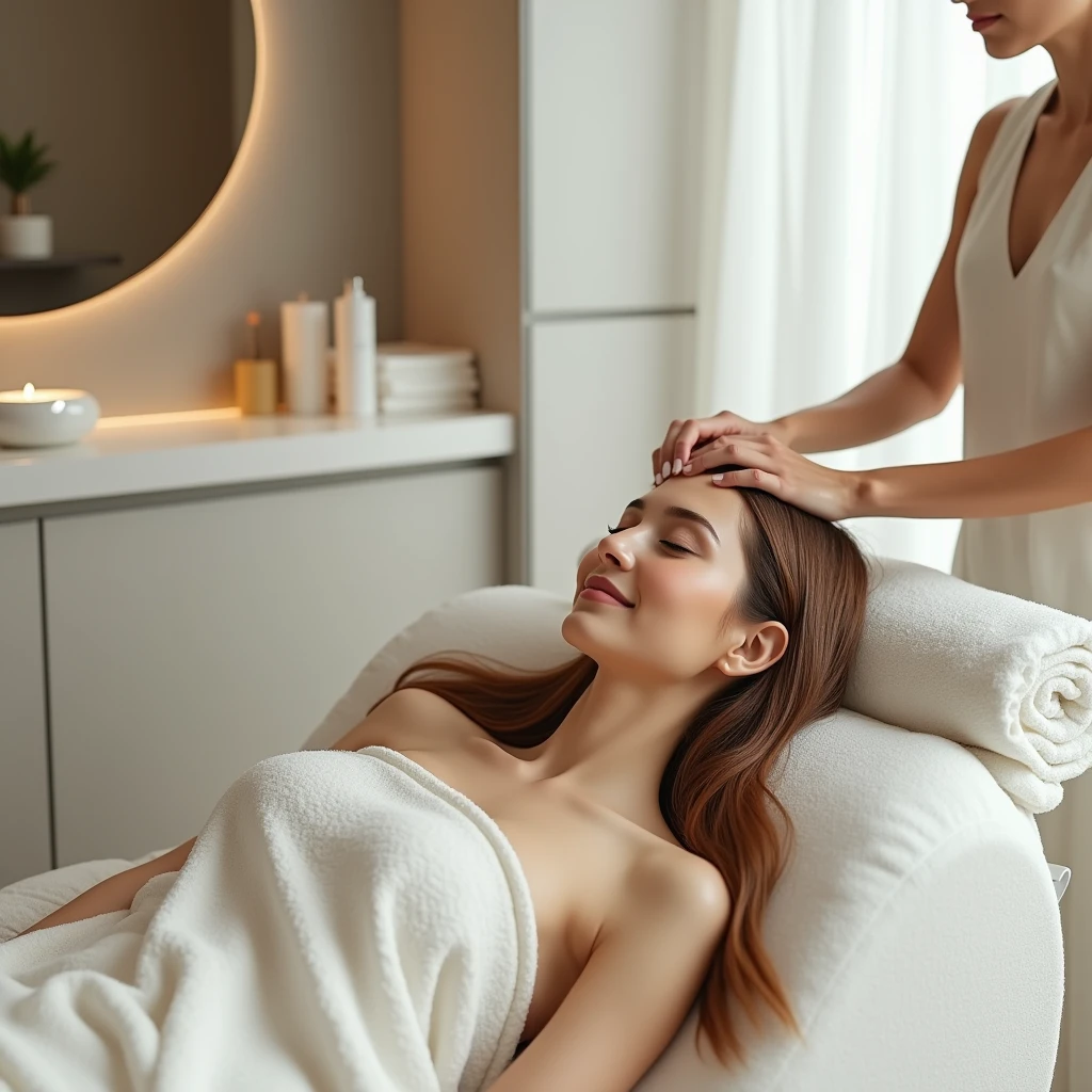 A woman being comfortably shampooed at a beauty salon