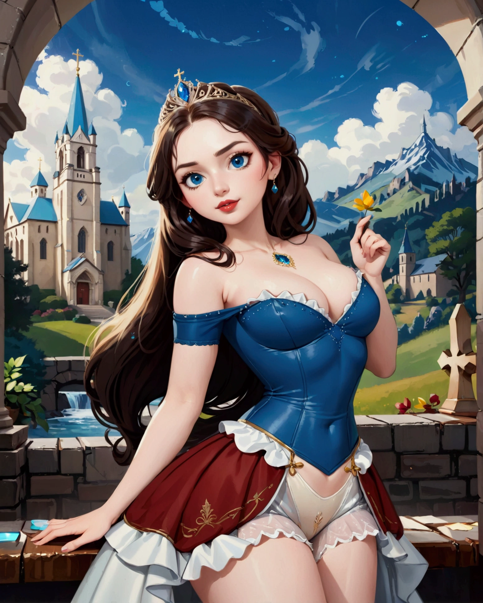 Young Beautiful Princess Bride (Black Hair Hour Glass Figure Jessica Green Adelaide Kane Molly Quinn Hyper Large Blue Eyes. BUFF TONED FIT Hyper MUSCULAR. . Hourglass Figure Large Bust Ultra-Realistic. ) And Prince Groom (Bearded Michael Seater) Smiling To Each Other Beautiful Church In The Background. Dickensian. Official Art Award Winning Digital Painting Digital Illustration Extreme Detail 4k Ultra Hd Rococo Polished Intricate Realistic Fantasy Art Sharp Focus Concept Art Art By Wlop Artgerm (2d Vector Illustration)