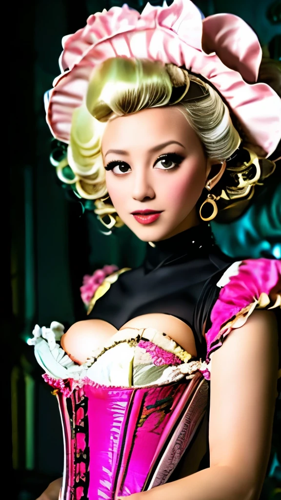 a close up of a woman in a pink dress and black boots, beautiful costume, corset, princess peach), gorgeous maid, elegant glamourous cosplay, beautiful maiden, glamourous cosplay, wearing corset, very tight corset, beautiful fantasy maiden, little bo peep, fantasy outfit, frilly outfit, dressed in a pink dress, , in costume