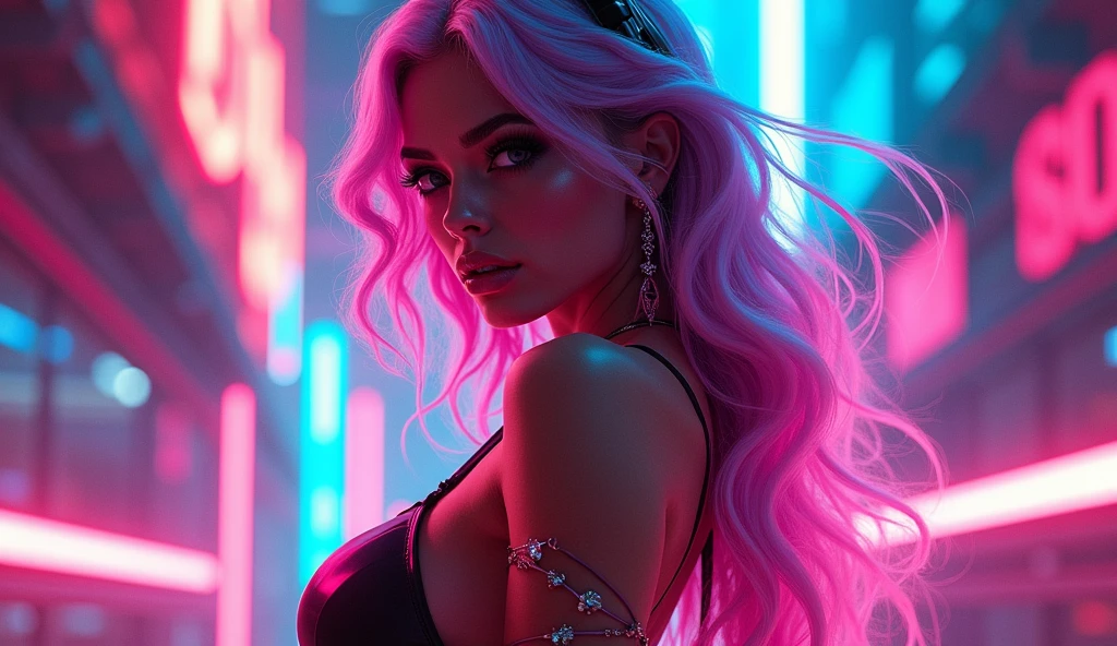most beautiful girl. cute face, long pink hair, wavy hair, depth of field, cinematic lighting, blurry, glowing light, cowboy shot, from below, bokeh, bokeh, Eye-Level Shot, f/1.2, 85mm, Sony FE , highres, best quality, high details, super detail, textured skin, UHD. very beautifull 20 years old girl. exposed cleavage. necklace. beautifull armpit. high heels. holding 1 gucci hand bag. slim waist. sexy pose. pierced belly button. nice hips. tall girl. natural textured skin. realistic skin texture. night. Downtown las vegas. leaning on street light. crowded traffic jam. wearing sexy dress.