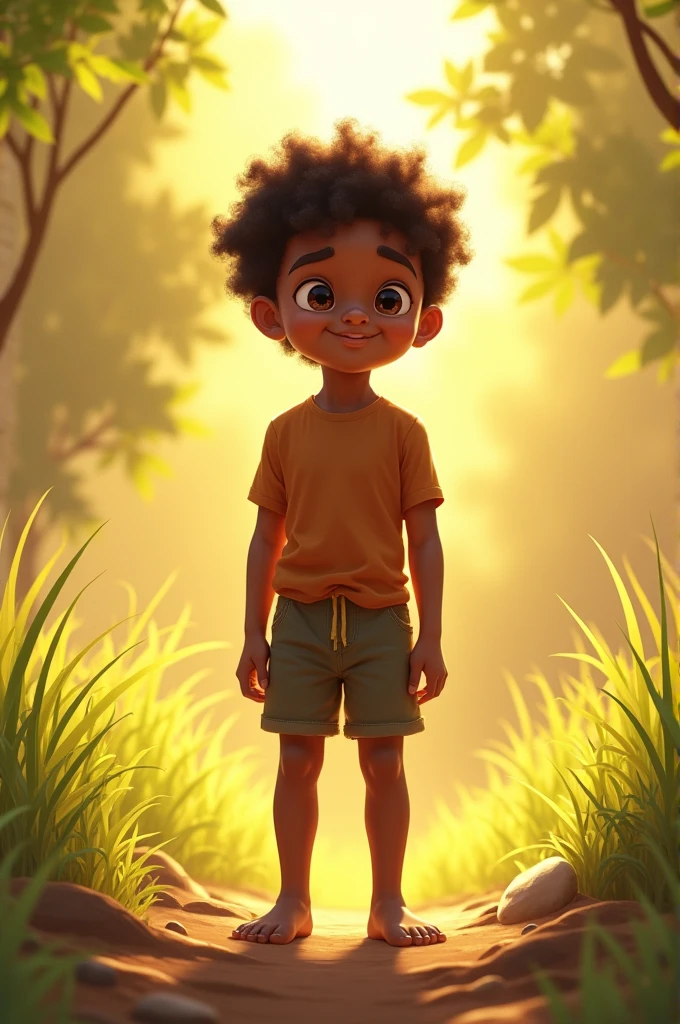 Barefoot dark-skinned boy in the sun