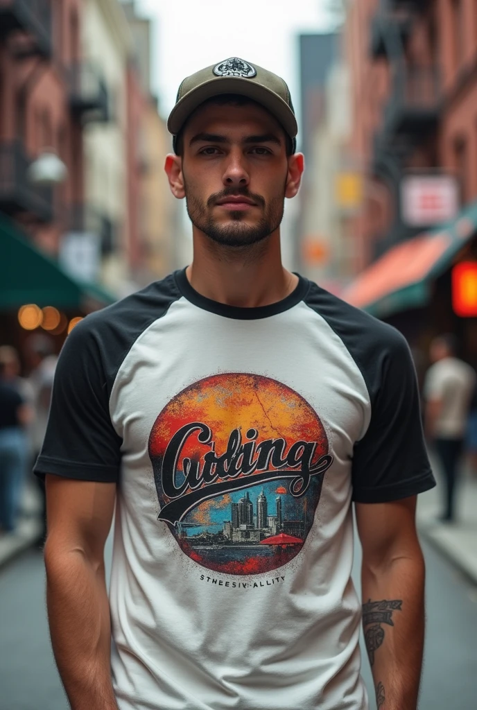 Man with hat baseball t-shirt new york