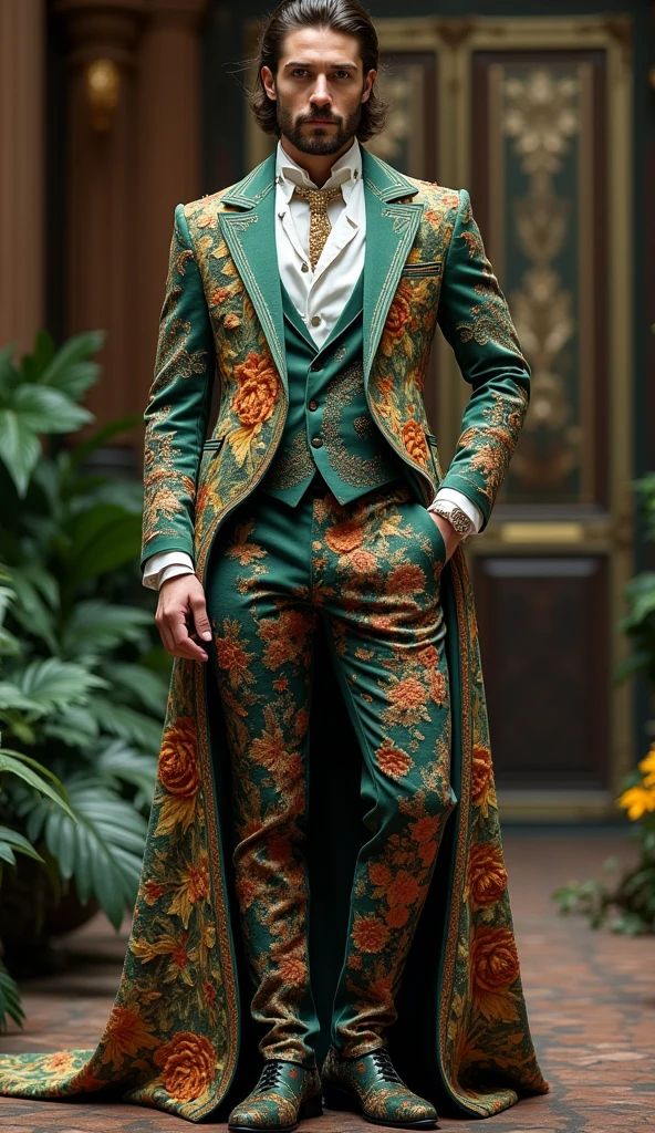 A fantasy suit for men inspired by flora and fauna