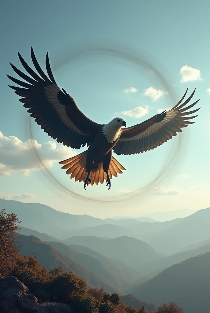 Condor flying and forming a circle with its wings