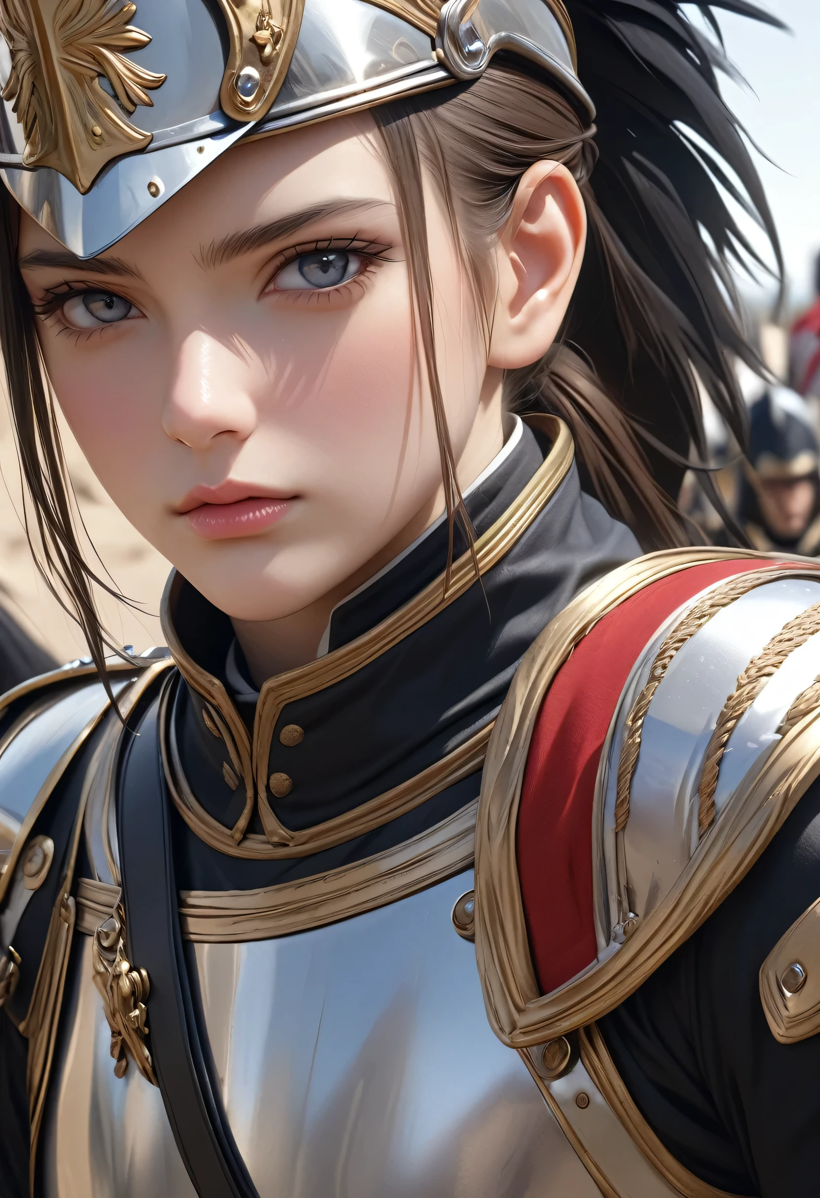 Cuirassiers, best quality, 4k, 8k, highres, (masterpiece:1.2), ultra-detailed, (photo realistic,:1.37), looking at viewer, (face close up:0.7),--no watch,