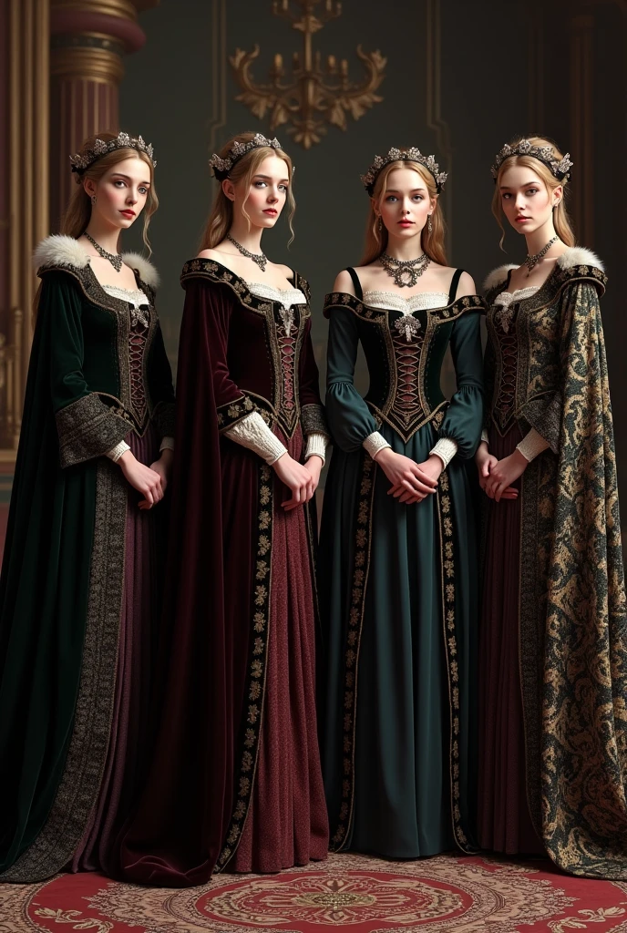 4 dark and majestic clothes typical for women typical of the Middle Ages 