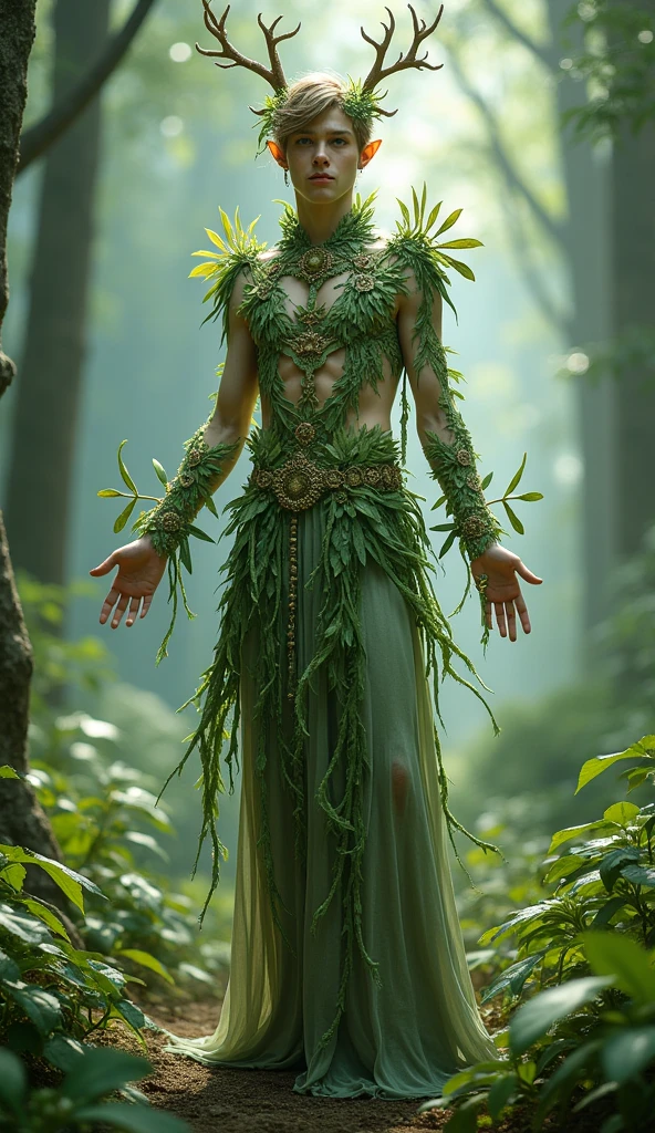 A fantasy outfit for men inspired by flora and fauna