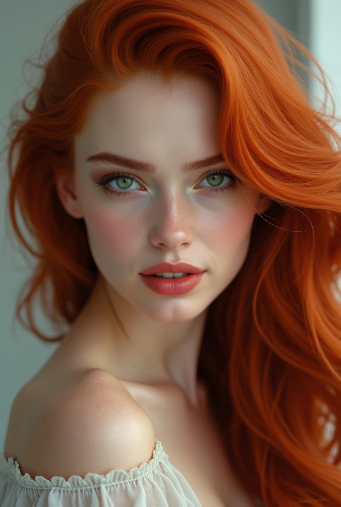 A red-haired woman 
