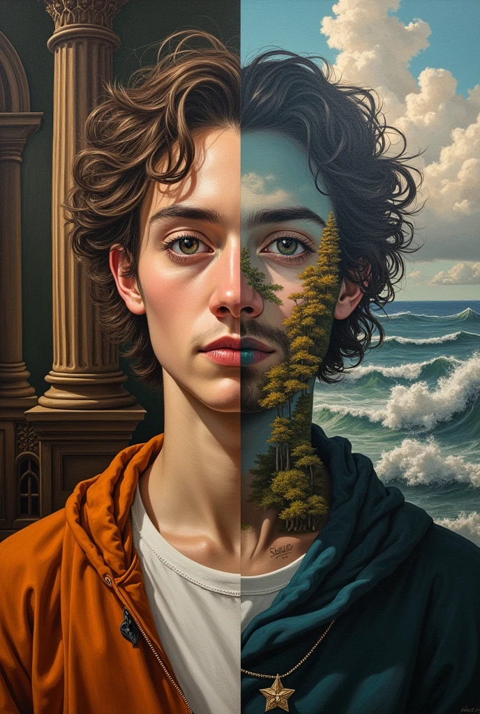 Self-portrait divided into three sections, Each section will illustrate one of the pictorial movements: Renaissance, romance, expressionism, realism and surrealism