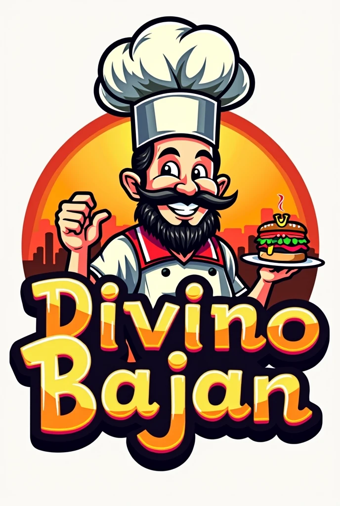 Make me a Chilean fast food logo that says divino bajan
