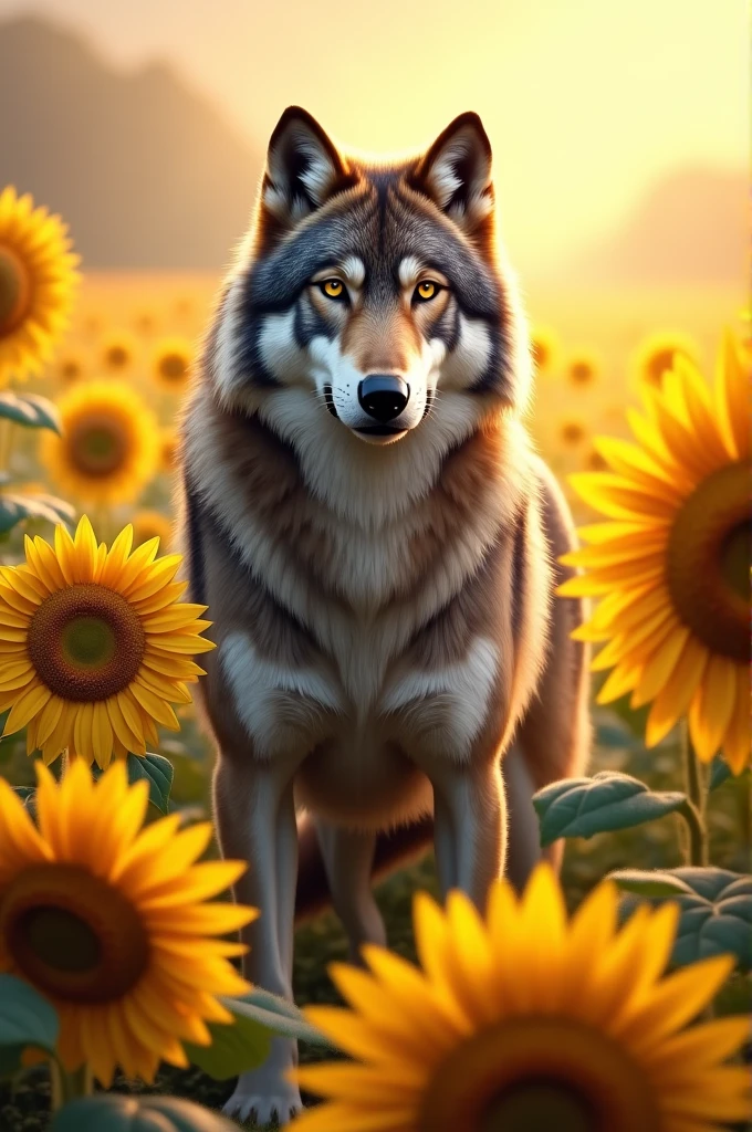 Wolf with sunflower
