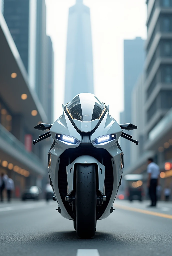 Imagine a Police Bike More Futuristic and the bike should be in white
