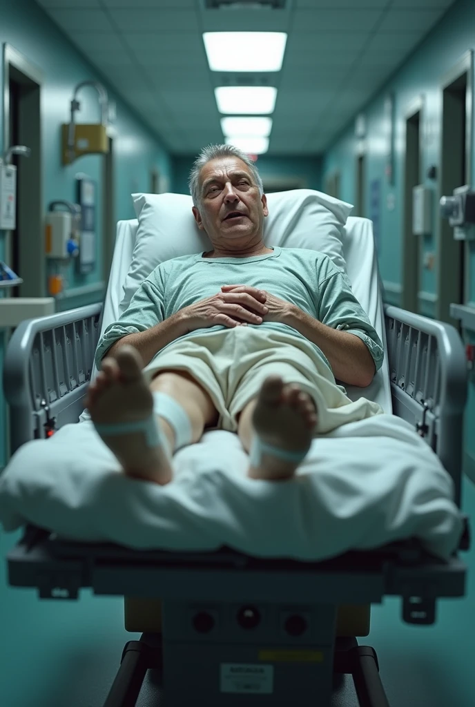 Image on a nursing stretcher with a fractured leg