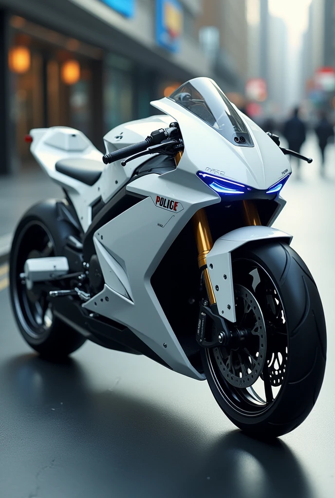 Imagine a Police Bike More Futuristic and the bike should be in white from side look