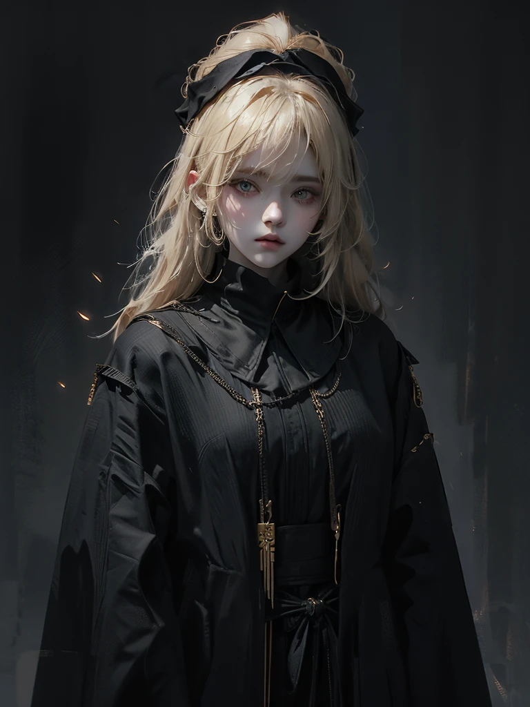 Runic Background、Wearing a black robe、Mage's Clothing、golden hair color、look at the viewer、masterpiece、cute woman、Wearing elegant school clothes