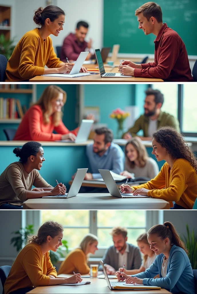 Create several images that represent teachers in action, using technologies, interacting with students, and promoting creative reading and writing activities.