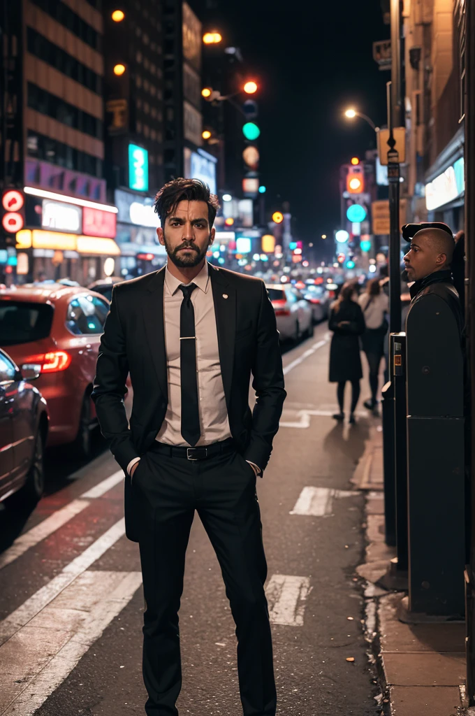 A desperate man at night on a New York avenue