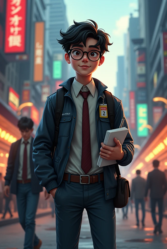Male teenage reporter with glasses
