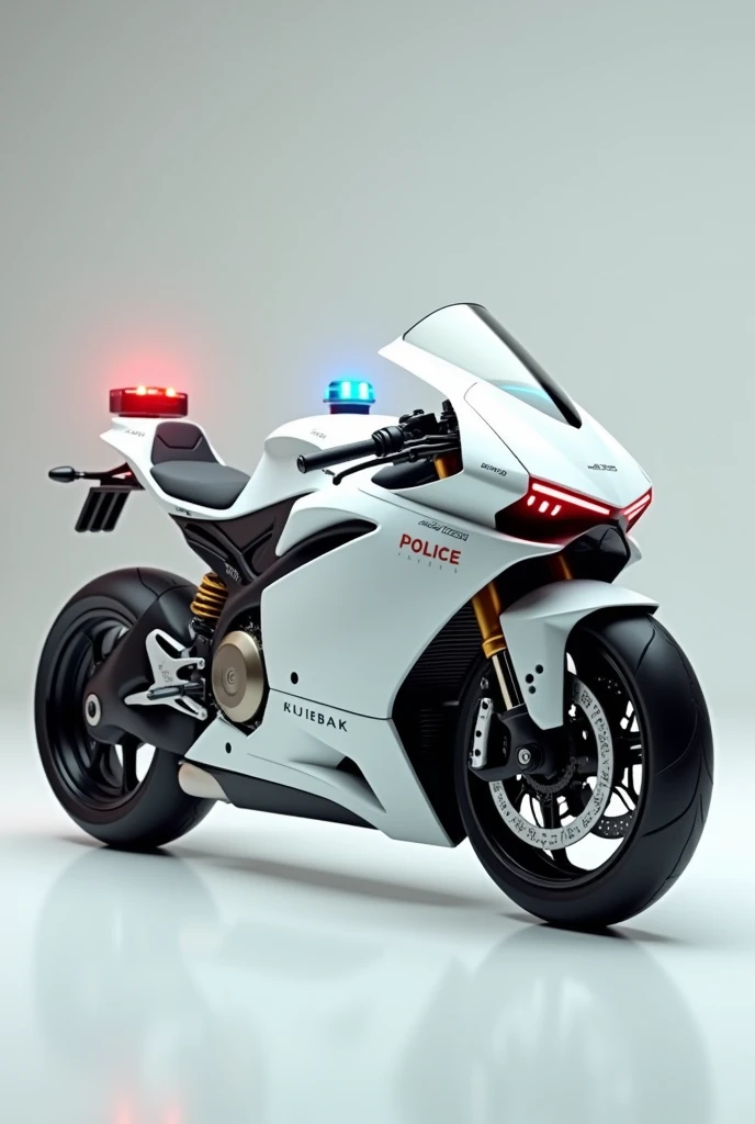 Imagine a Police Bike More Futuristic and the bike should be in white from side look with Red and Blue Lights