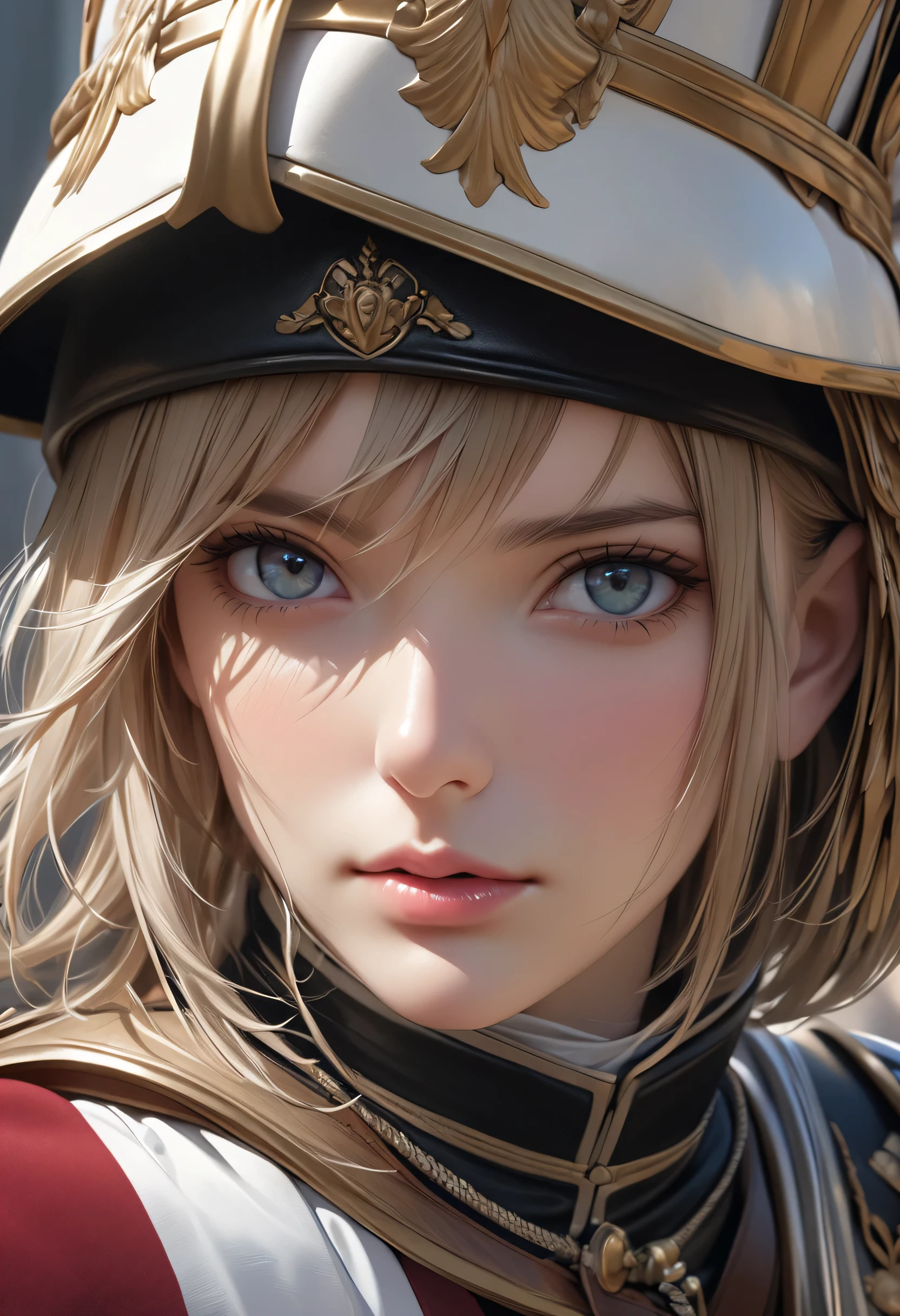 Cuirassiers, best quality, 4k, 8k, highres, (masterpiece:1.2), ultra-detailed, (photo realistic,:1.37), looking at viewer, (face close up:0.7),--no watch,