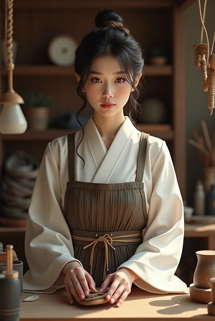 Japanese woman with a serious face shoemaker clerk Super adult beauty