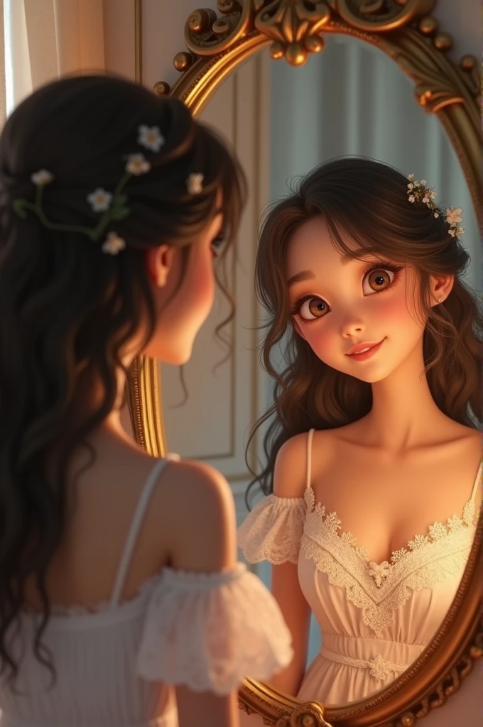 Make a cute girl in a mirror photo