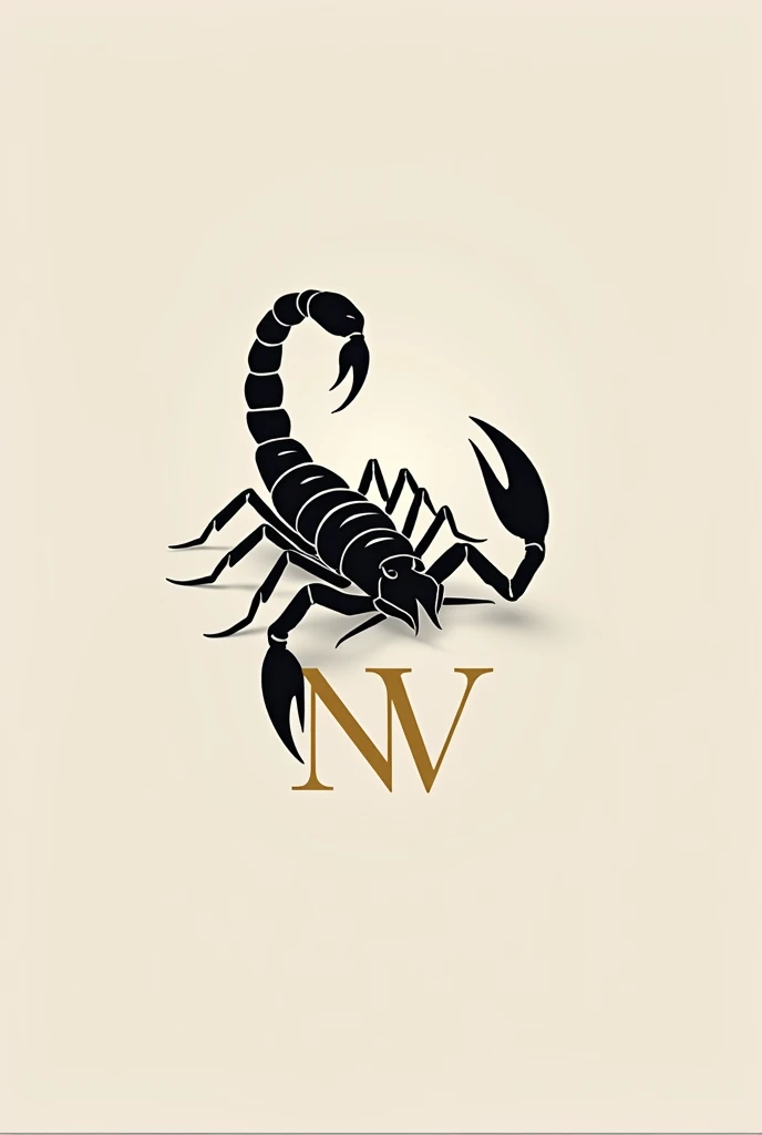 Minimalist and elegant scorpion logo with the letters NV in gold color