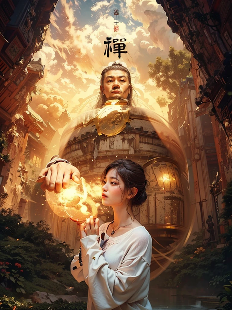 best quality,masterpiece,Ultra-high resolution,(Reality:1.4),xiuxian,arms,Delicate face,Solitary,arms,cleveage,(Magic Circle:1.2),xiuxian,Upper Body,beautiful girl,whole body,east asian architecture,sheath,architecture,