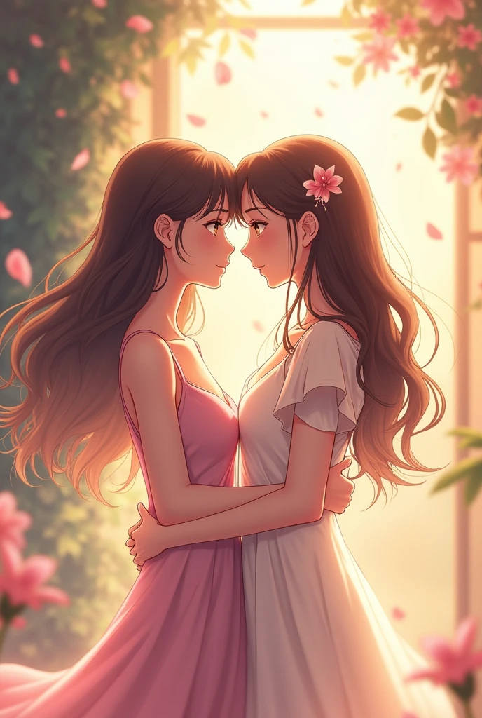Anime type romance girls love 2 people kiss 
