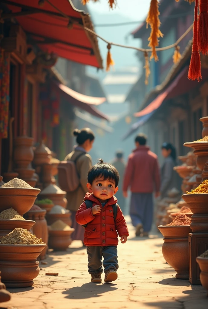 A  crying as his parents are leaving. In Bhutanese store