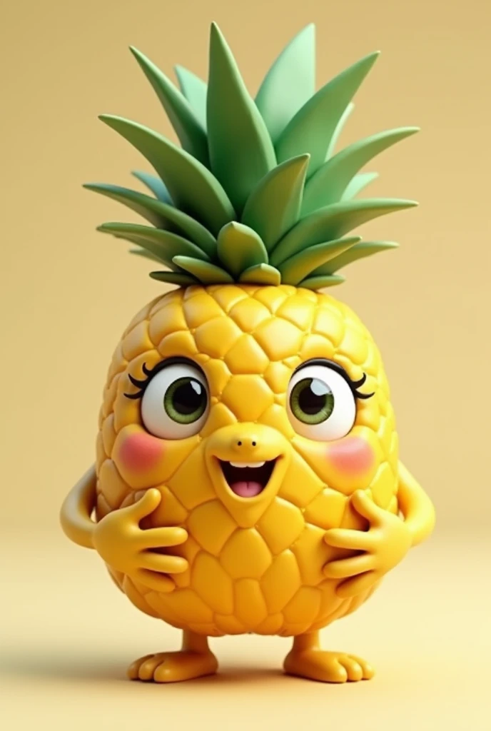 A pineapple with hands, feet and eyes that do not have photos