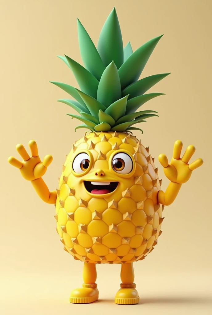 A pineapple with hands, feet and eyes that do not have photos