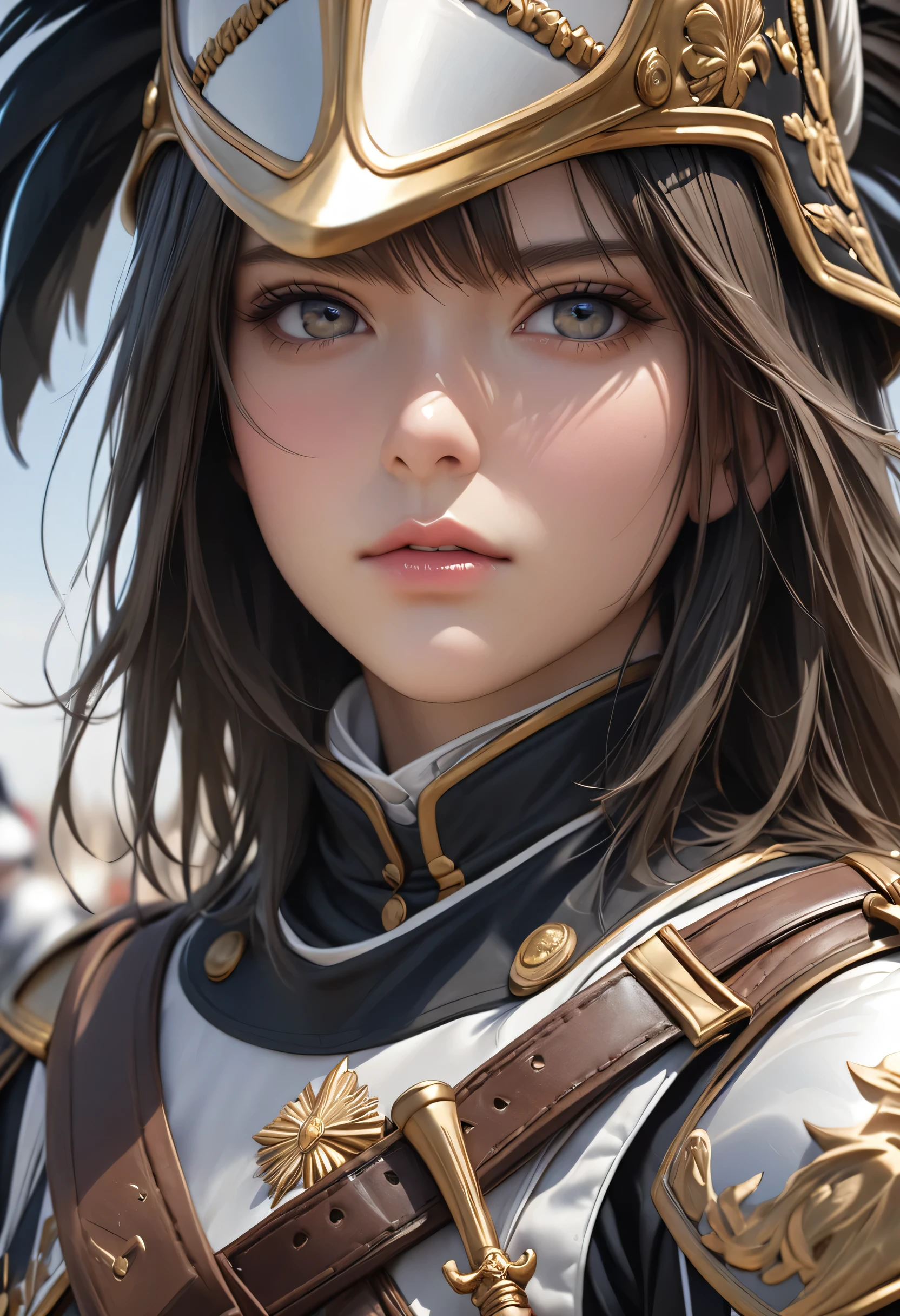 Cuirassiers, best quality, 4k, 8k, highres, (masterpiece:1.2), ultra-detailed, (photo realistic,:1.37), looking at viewer, (face close up:0.7),--no watch,