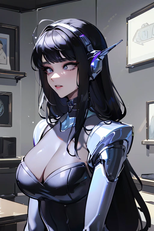 (masterpiece),(Highest quality),(Super detailed),(Best illustrations),(Best Shadow),(Absurd),(Detailed Background),(so beautiful), 16K, 8K, 4K,(Best Shadow),empty eyes,robotization,woman ,big bust,Robot Joint ,Metal skin,Black Suit,long hair,a black suit that covers the whole body,robot mermaid