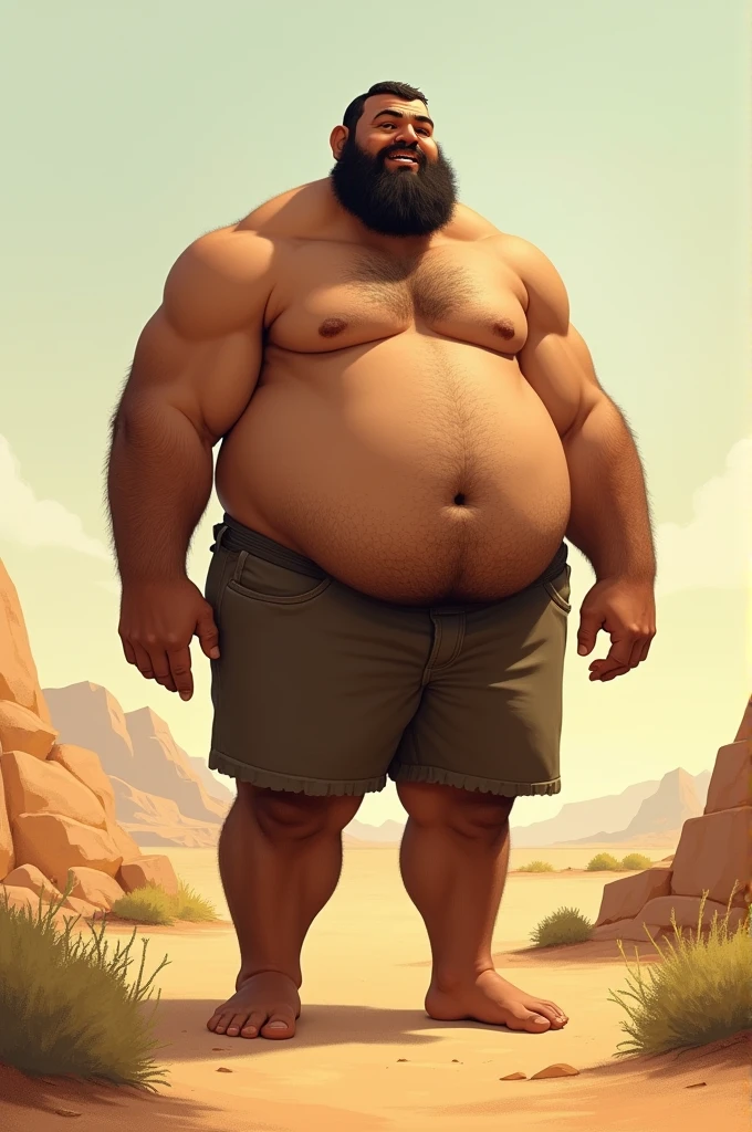 Big boy barefoot in the semi-brown sun, no muscles