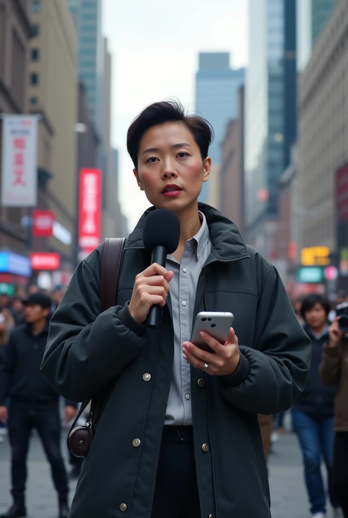 Reporter with microphone in hand
