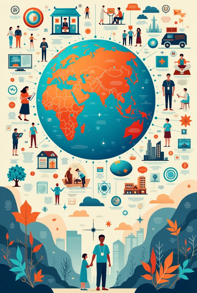 Create a poster that showcasing or discussing the benefits and challenges that the globalization poses to education and healthcare