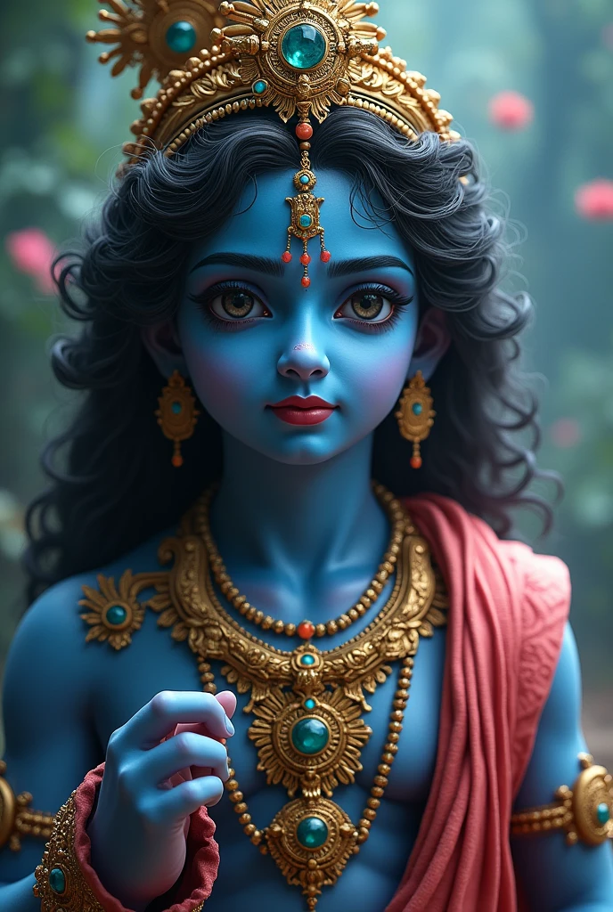 Lord Krishna,clam face and body posture,one hand kept sudrshna chakra ,and coller of body is blue