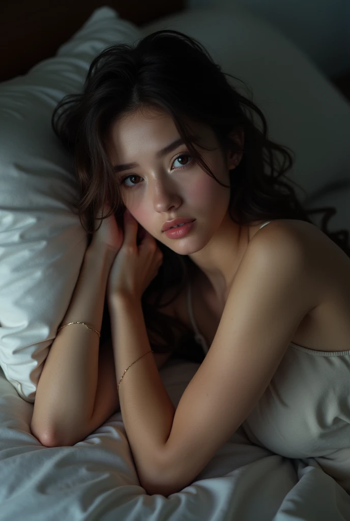 (masterpiece, best quality:1.2), 1girl, solo, justyel, 8k, super detail, best quality, 16k, ope eyes, lying on bed, night time, low light, sleep,1girl realistic image 8k, detailed face, detailed eyes, small breasts, SUPER DETAILED LEGS, shiny skin, wet skin, open legs and no underwear that you can see her vagina, looking at the audience,(8k, RAW photo, best quality, masterpiece: 1.2), (realistic, realistic: 1.37), ultra-high resolution without wearing pants and open legs and no underwear that you can see her vagina,
