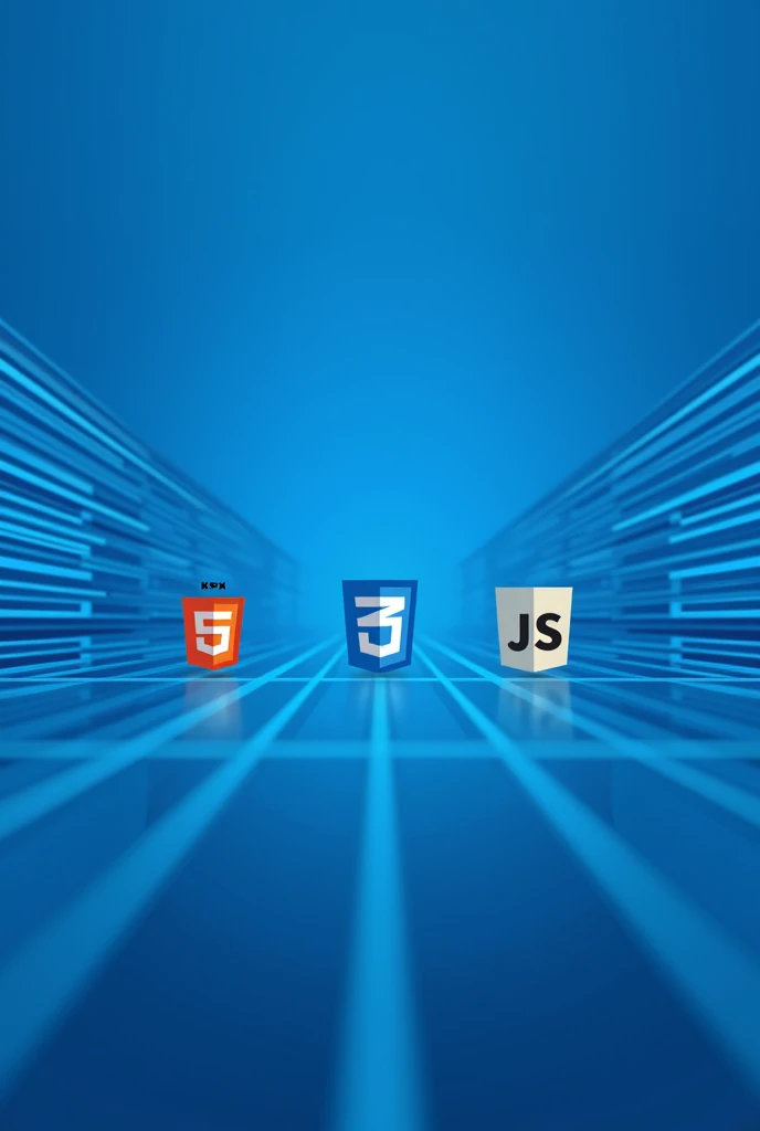 blue technological background with horizontal lines and HTML logo,CSS e JAVASCRIPT