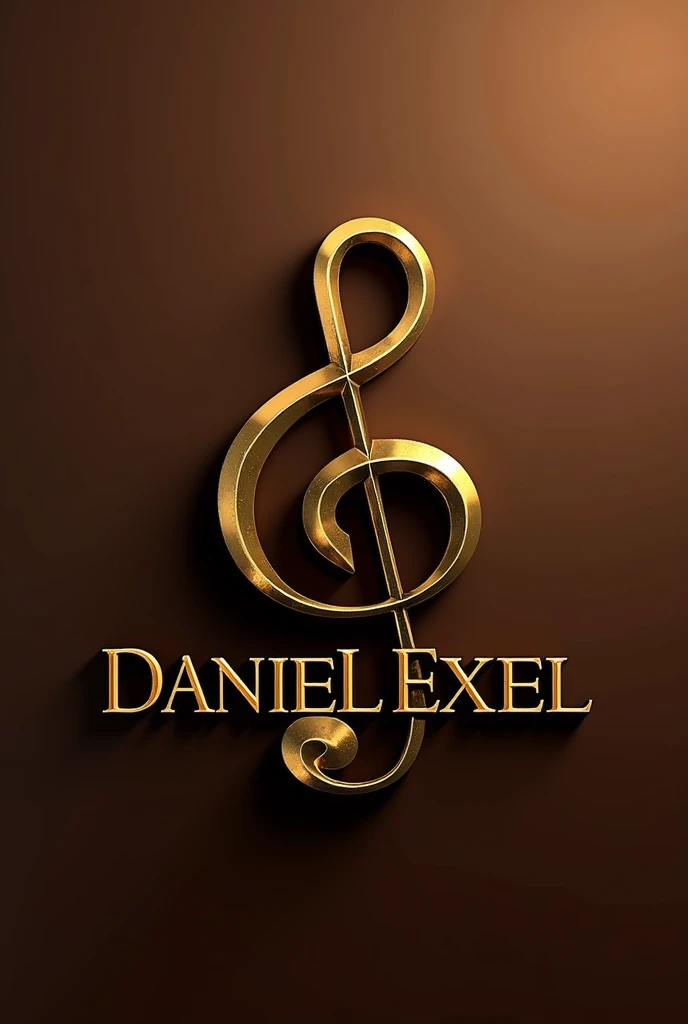 3D logo of Daniel Excel merged with the treble clef, using gold, brown and black colours