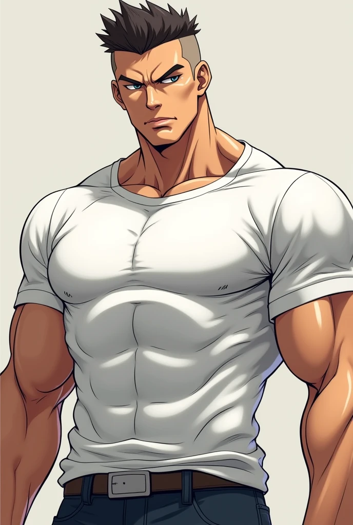 Hot Anime guy white shirt, pulling off pants, muscle, anime dude