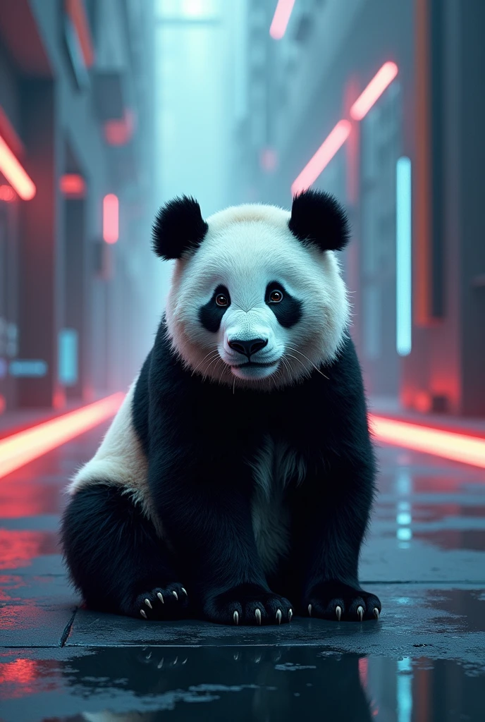 create a background that attracts people with a panda in the background, I want the image to be striking and futuristic, be modern for facebook cover