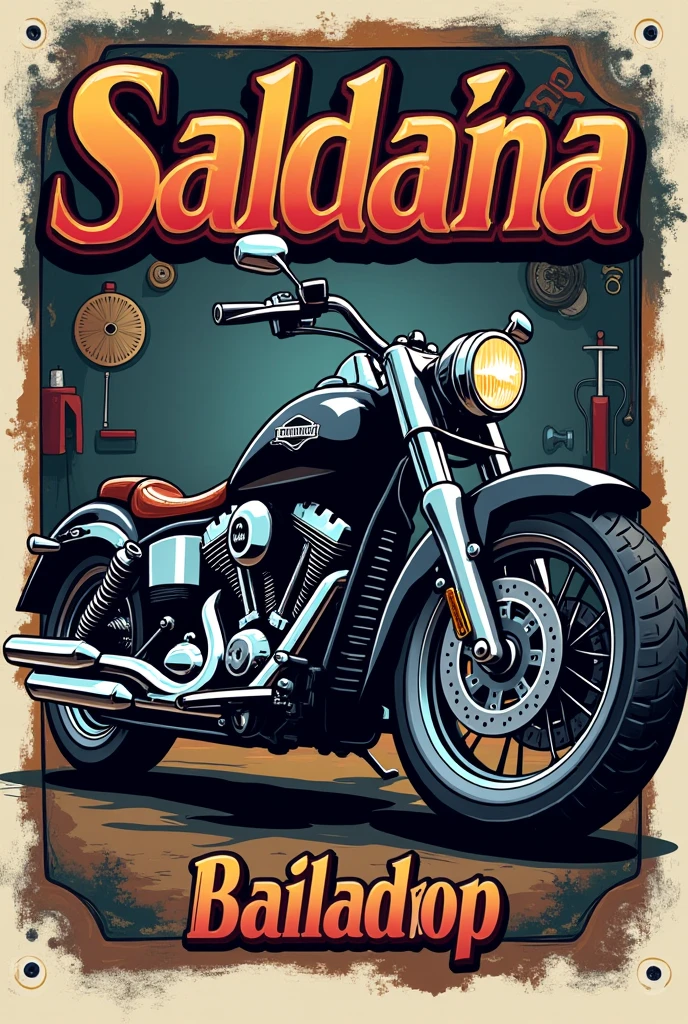Saldaña mechanics workshop logo with a motorcycle
