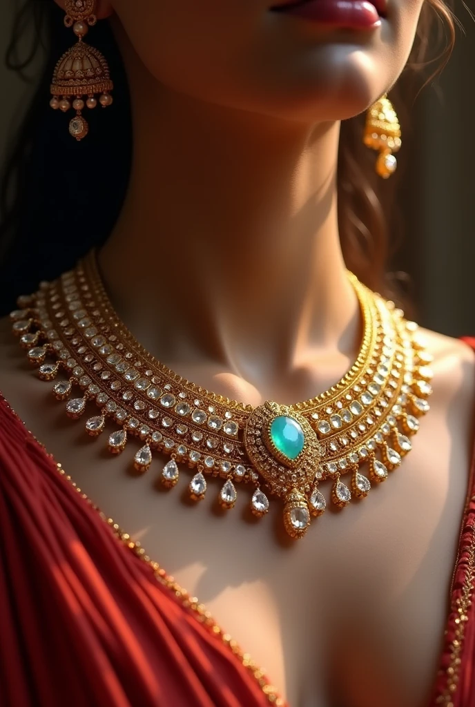 Gold necklace with jadau polki, stones, cz stones