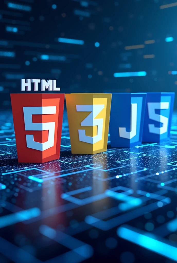 blue technological background with horizontal lines and HTML logo,css,JAVASCRIPT, GIT e GITHUB