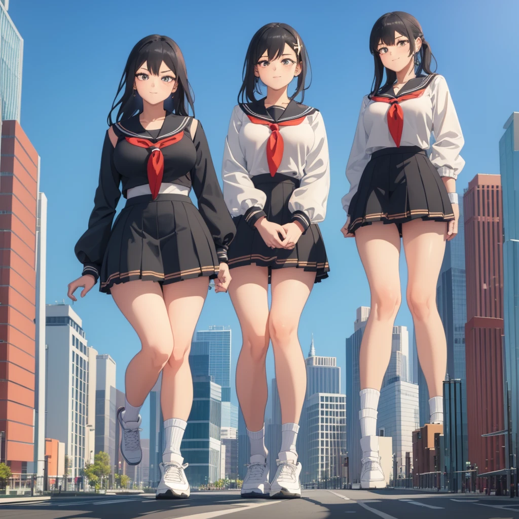  ((Two giant high school girls standing on the road) ) Composition seen from below, true sunset, sunset, evening, masterpiece Anime style Delicate painting 4K 90's Huge Multiple crowd Crowd in a big city Lots of people ) (( Sailor Uniform)) ((School Uniform)) ((Big City)), ((Tokyo Akihabara Electric Town)), Big Breasts, High School Girl, Transparent Costume, Sweaty, Splashes, Sneakers, Watch, Black Hair, Smile, Female Titan Giant Girl Full Body Crowd Unreal Engine, Cleavage, Image, Earrings, Cute Photo, Beauty, Analog Style, Full Body, Sneakers, GTS, Giant Female Giant, Building Valley Girl, Skyscraper City, Big City, GTS , Giant Female Titan,