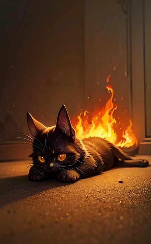 Demonic cat, horns, wings, fire, masterpiece quality, chitinous spikes, no humans, oil painting 